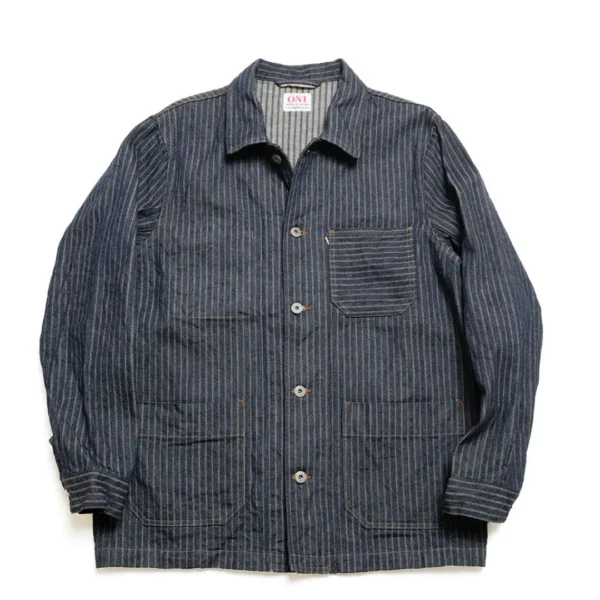 ONI DENIM Drop-Needle Stitching Jacquard Striped Denim Coveralls Front