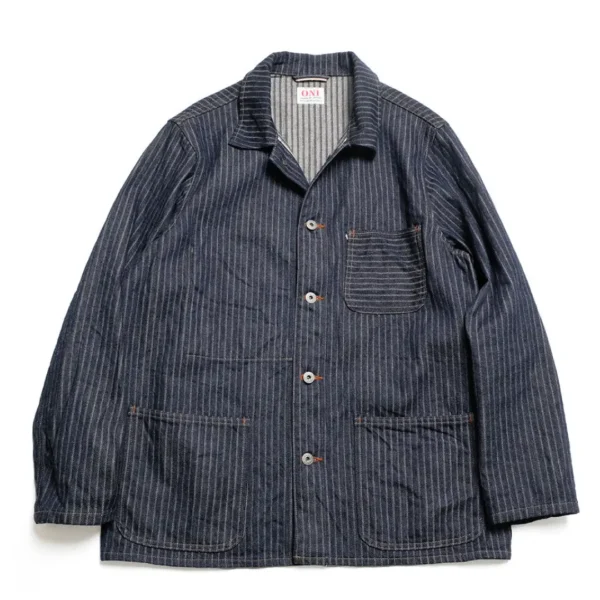 ONI DENIM Drop-Needle Stitching Jacquard Striped Denim Coveralls Front