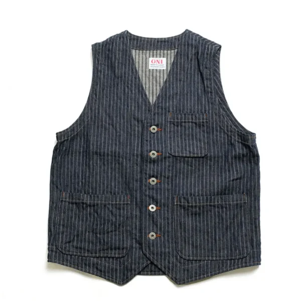 ONI DENIM Drop-Needle Stitching Jacquard Striped Denim Vest Front