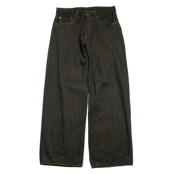 ONI Denim 12oz Black x Olive Selvedge Denim Super Wide Straight Jeans front