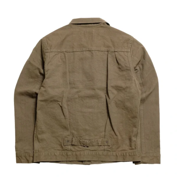 ONI Denim 13oz Sulfur Heavy Oxford 1st Type Denim Jacket Olive Brown Back