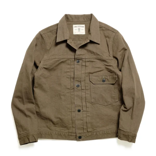 ONI Denim 13oz Sulfur Heavy Oxford 1st Type Denim Jacket Olive Brown Front