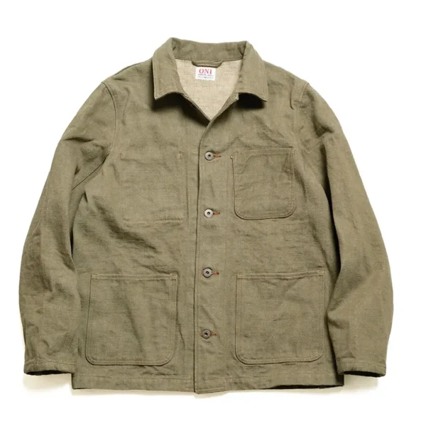 ONI Denim 18oz Olive Denim Coverall Jacket Front