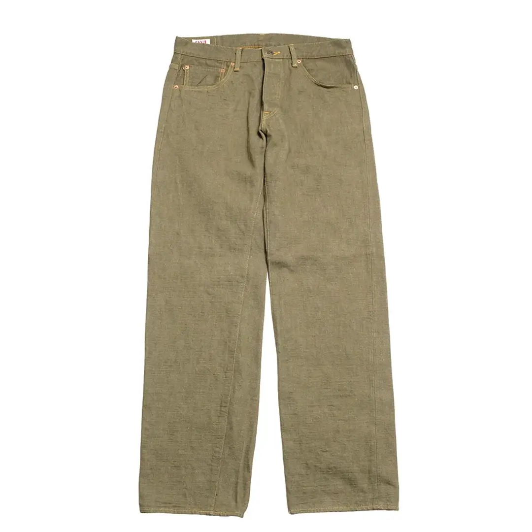 ONI Denim 18oz Olive Denim – Relax Straight Jeans Front ONI Denim 18oz Olive Denim – Relax Straight Jeans Front